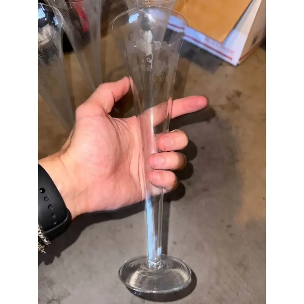 Set of 4 Etched Grape and Leaf Champagne Flutes - $40